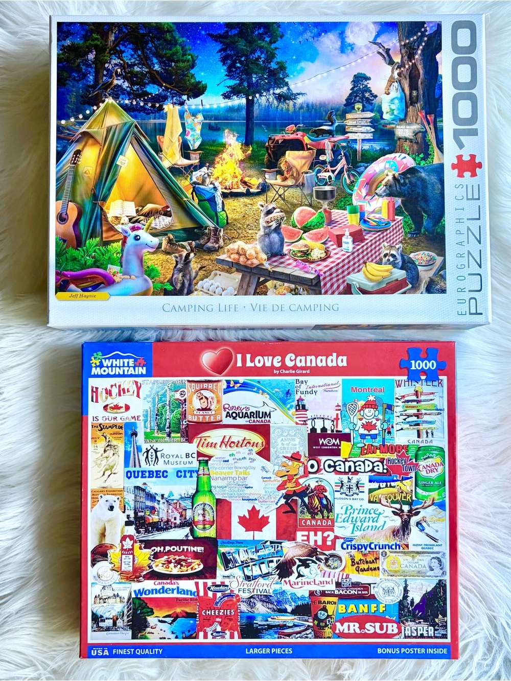 EUROGRAPHICS Camping Life + White Mountain Puzzles I Love Canada 1000 pc puzzles